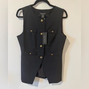 NWT Rachel Zoe Black Vest with Gold Accents Size Medium